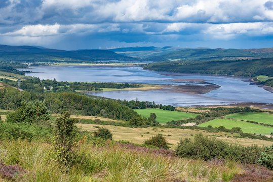 View from viewpoint Struie Hill to the estuary Dornoch Firth, Sutherland, Scotland, Great Britain