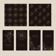 Fototapeta na wymiar Collection of vector template label, visit cards, square greeting cards and banners with home plants, wild flowers and herbs.Business set of design templates Layout, mockup design for cosmetics.