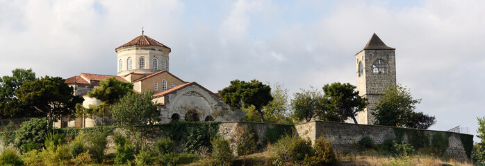 Aya Sofya mosque and bell tower in Trabzon, Turkey.