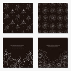 Collection of vector template label, visit cards, square greeting cards and banners with home plants, wild flowers and herbs.Business set of design templates Layout, mockup design for cosmetics.