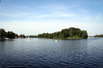 Fototapeta na wymiar Scenic landscape of lakes and hills near Trakai Castle, Lithuania