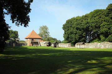 Fototapeta na wymiar Ruins of old Trakai Peninsula Castle, Lithuania