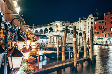Venice, Italy - night view of the Rialto bridge,