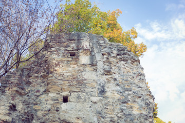 Medieval ruins on Margaret Island (Margitsziget) , Budapest, Hungary with blue sky background