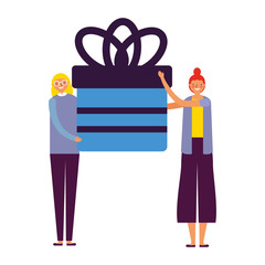 two women holding big gift
