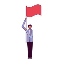 man holding flag on white background