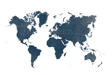 Fototapeta na wymiar blue watercolor world map isolated on white background