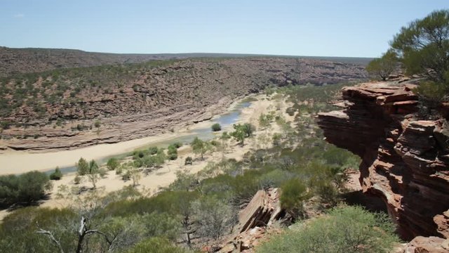 Murchison River Gorge in Kalbarri National Park, Western Australia. The gorges and formations carved by the Murchison River attract thousands of visitors every year. Australian outback landscape in WA