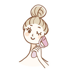 美顔ローラーを使う女性