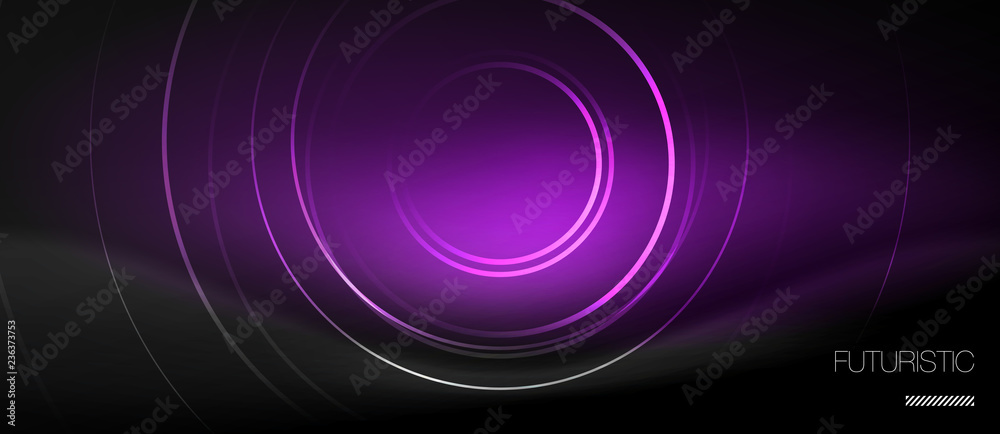 Aufkleber dark abstract background with glowing neon circles