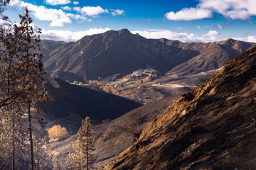California Wildfire Landscape from Malibu after the Woosley Fire in November 2018