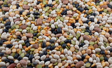 Assortment of dried beans and peas.