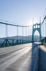 Arch of St Johns gothic bridge across Willamette River in Portland