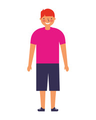 young boy standing on white background