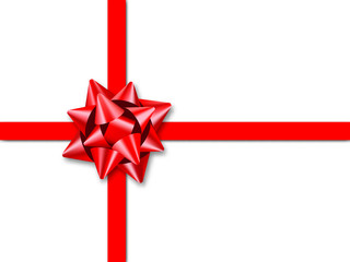 Red bow with ribbon isolated on white background. Realistic design element for cards, invitations, posters and banners. Vector illustration