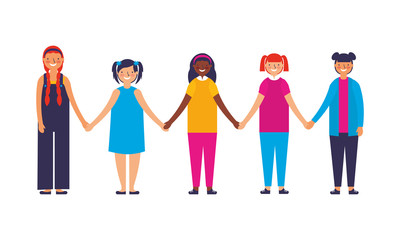 Obraz premium happy smiling girls holding hands