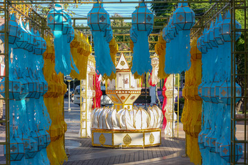Lanna lantern in festival blue yellow