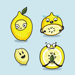 Lemon characters cartoon set. Cute vector illustration