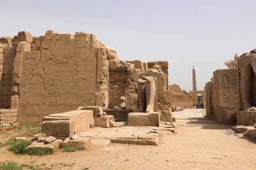 Buildings and columns of ancient Egyptian megaliths. Ancient rui