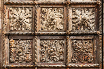 Carving wood texture on old door, rectangle carving