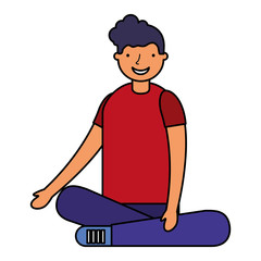 smiling boy sitting crossed legs