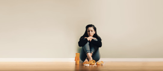Caucasian female contemplating take prescription pills