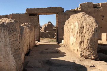 Buildings and columns of ancient Egyptian megaliths. Ancient rui