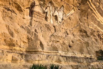 Christian shrines in Egypt. Bas-reliefs of biblical history