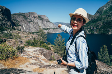 asian backpacker visit yosemite national park