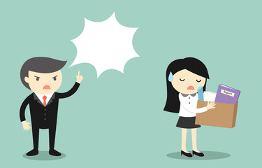 Business concept, businesswoman is unemployed. Vector illustration.