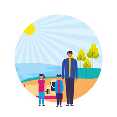 parent and daughters shore sand landscape