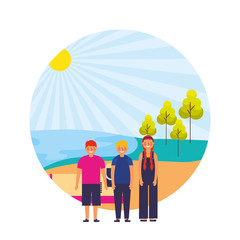 girl and boys shore sand landscape