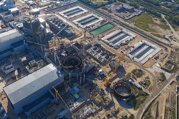 Aerial survey of a nuclear power plant under construction. Insta