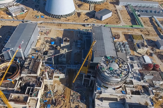 Aerial survey of a nuclear power plant under construction. Insta