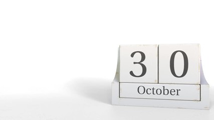 October 30 date on retro blocks calendar, 3D animation
