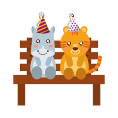 cute hippo and tiger on bench happy birthday