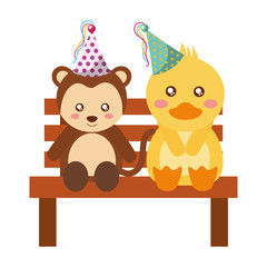 cute monkey and duck on bench happy birthday