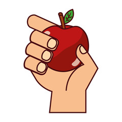 hand with apple on white background