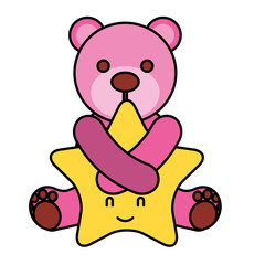 cute pink bear hugging cartoon star