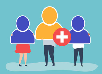 Character illustration of people with user account icons