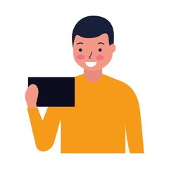 man using cellphone device white background