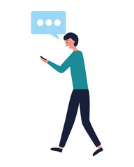 man using mobile speech bubble
