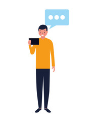 man using mobile speech bubble