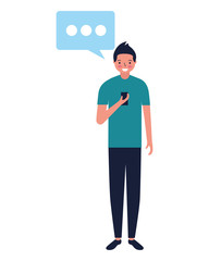 man using mobile speech bubble