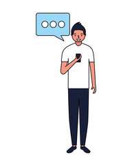 man using mobile speech bubble