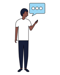 man using mobile speech bubble