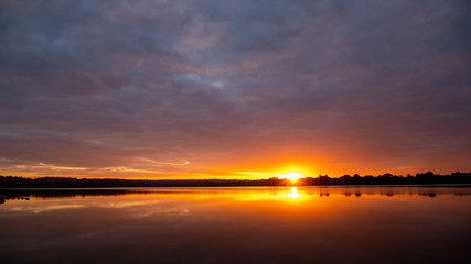 Naklejka premium Sunset on the reservoir, Ukraine, Rivne