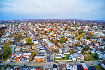 Aerial View of Delaware Riverfront Town Gloucester New Jersey