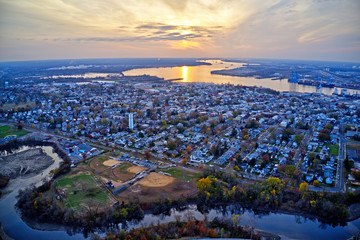 Aerial View of Delaware Riverfront Town Gloucester New Jersey - obrazy, fototapety, plakaty