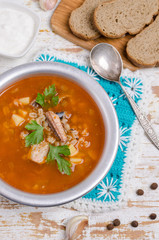 Traditional tomato fish soup